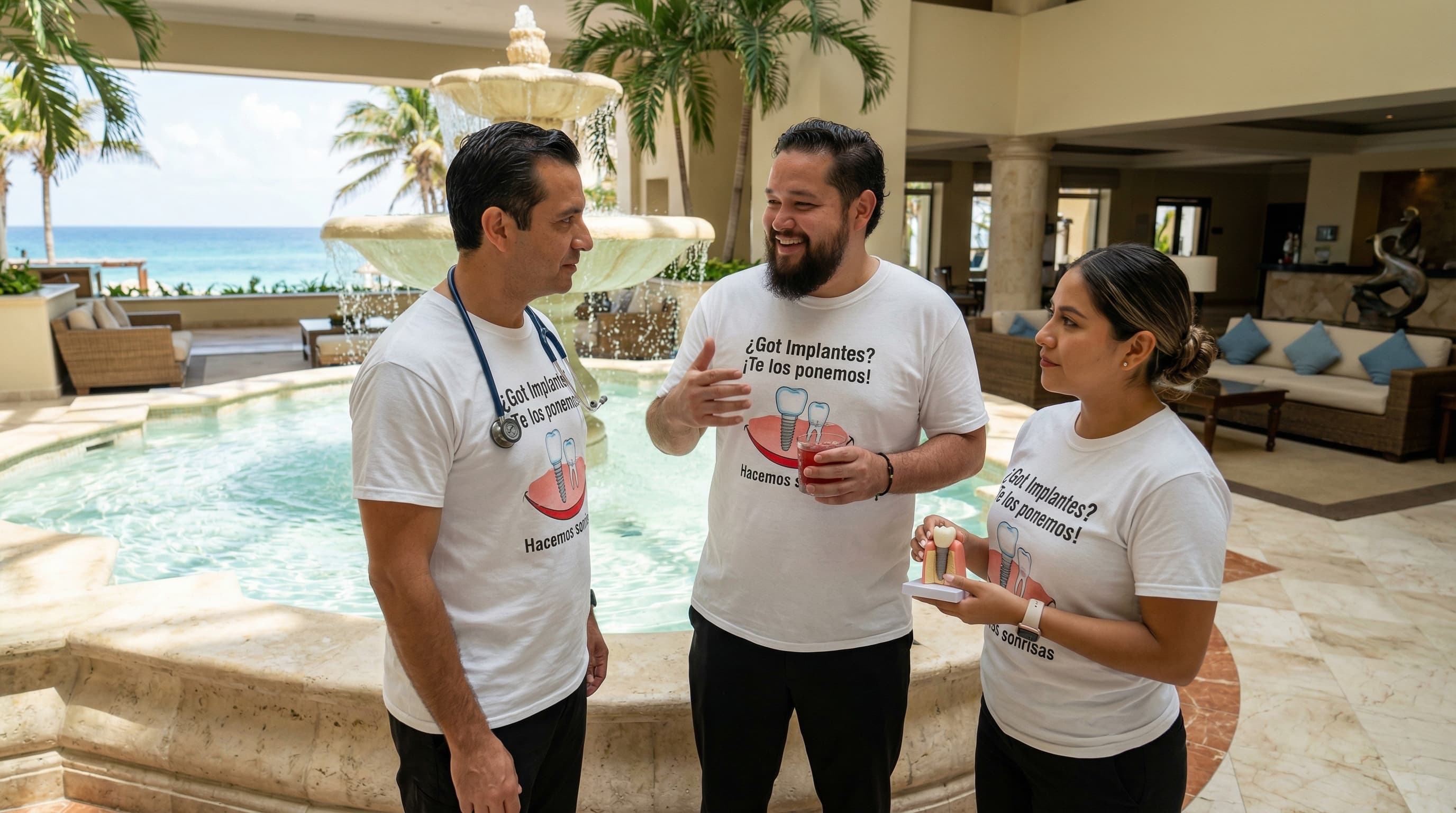 Team member holding dental implant model